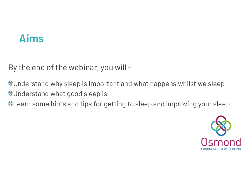 Sleep Well, Live Well webinar by Osmond Ergonomics & Wellbeing