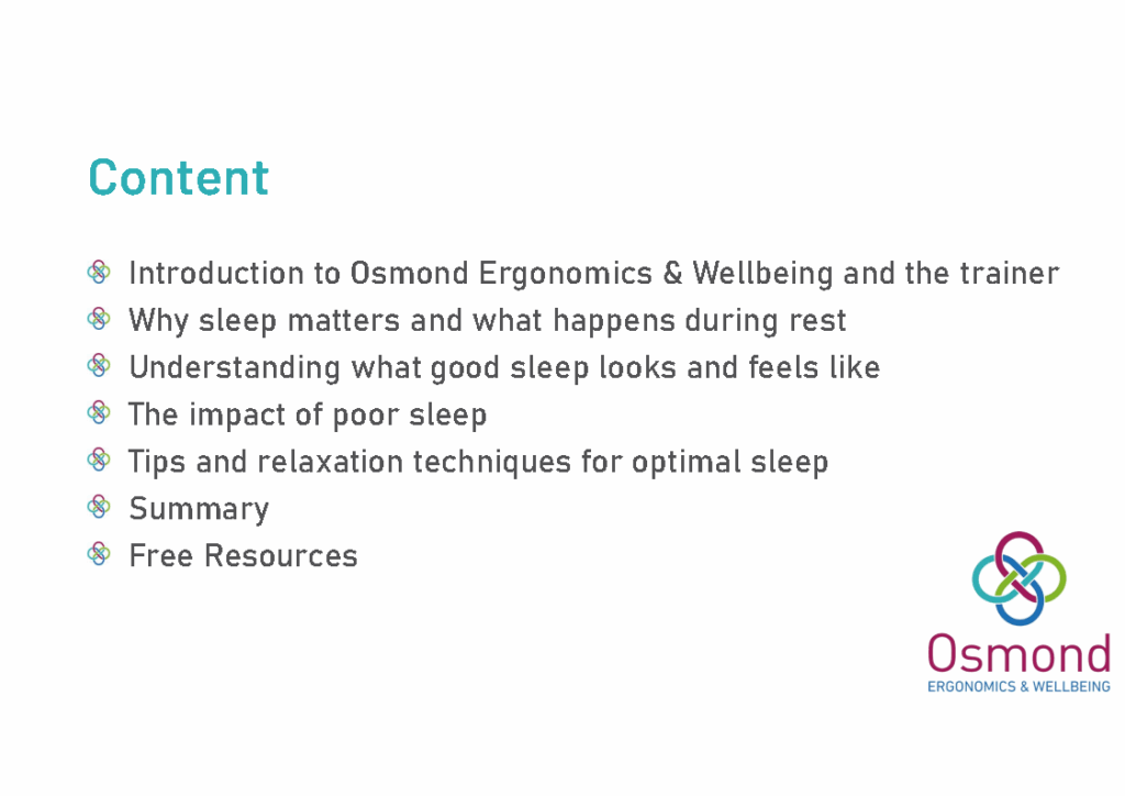 Sleep Well, Live Well webinar by Osmond Ergonomics & Wellbeing